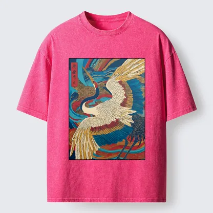 Tokyo-Tiger Retro And Gorgeous Crane Washed T-Shirt