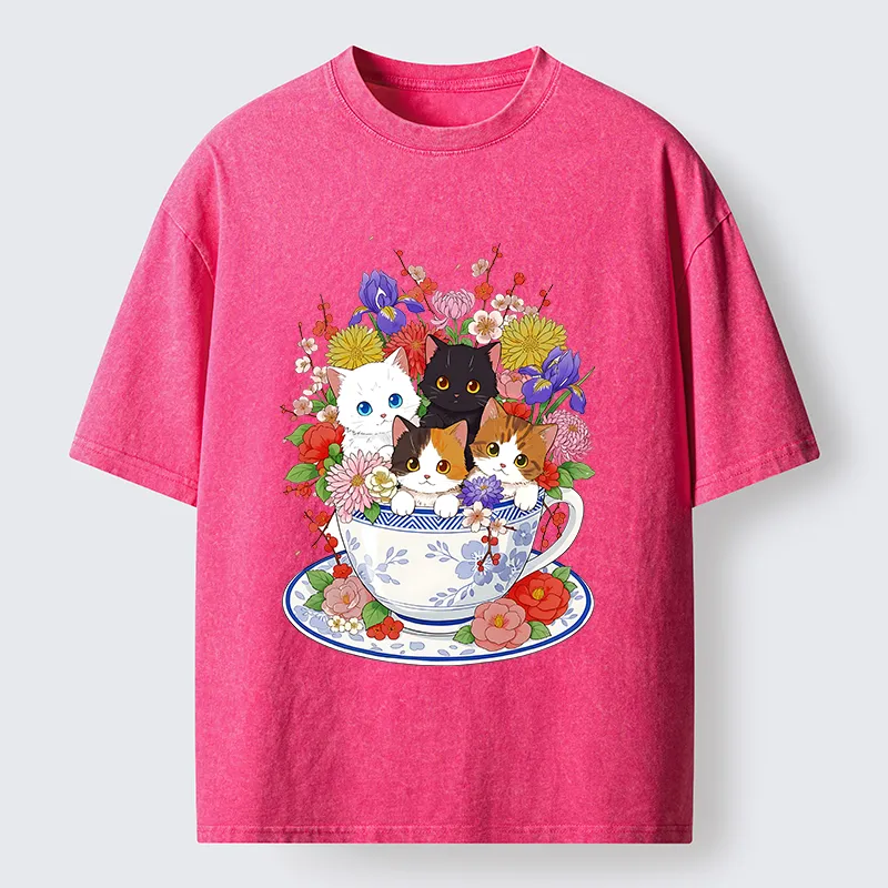 Tokyo-Tiger Four Adorable Kittens Washed T-Shirt