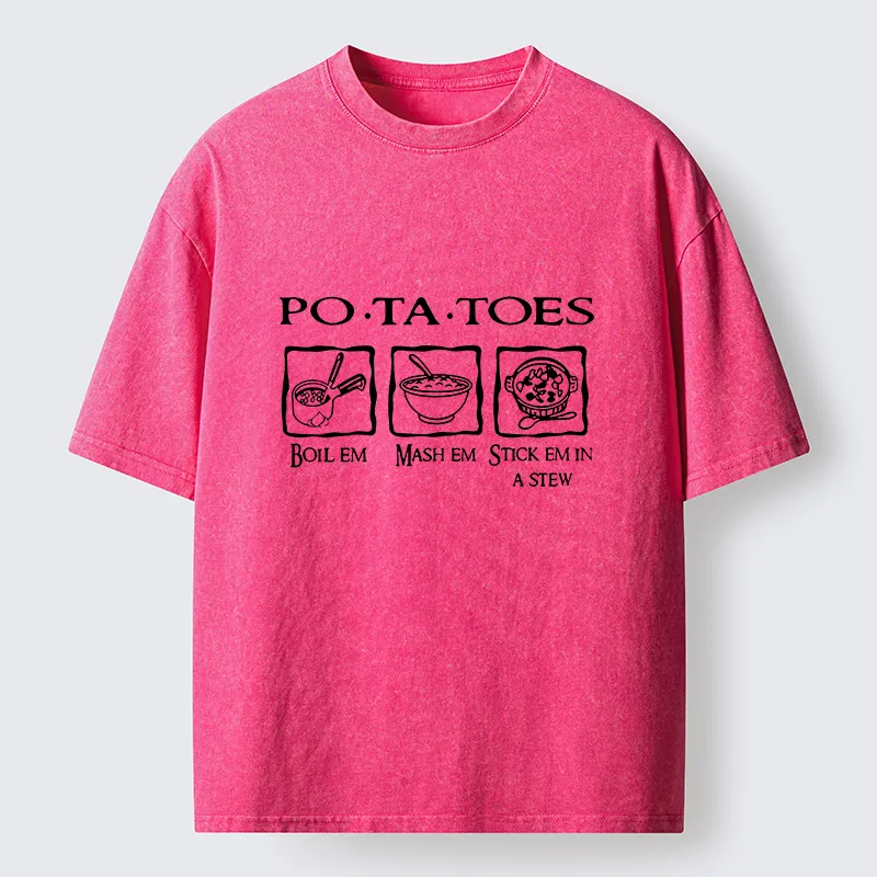 Tokyo-Tiger Potatoes Boil Em Mash Em Stick Em Washed T-Shirt