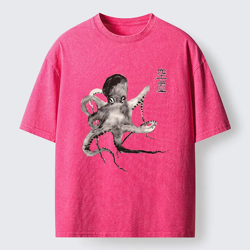 Tokyo-Tiger Octopus Ink Painting Washed T-Shirt