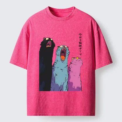 Tokyo-Tiger Howling Cat Washed T-Shirt