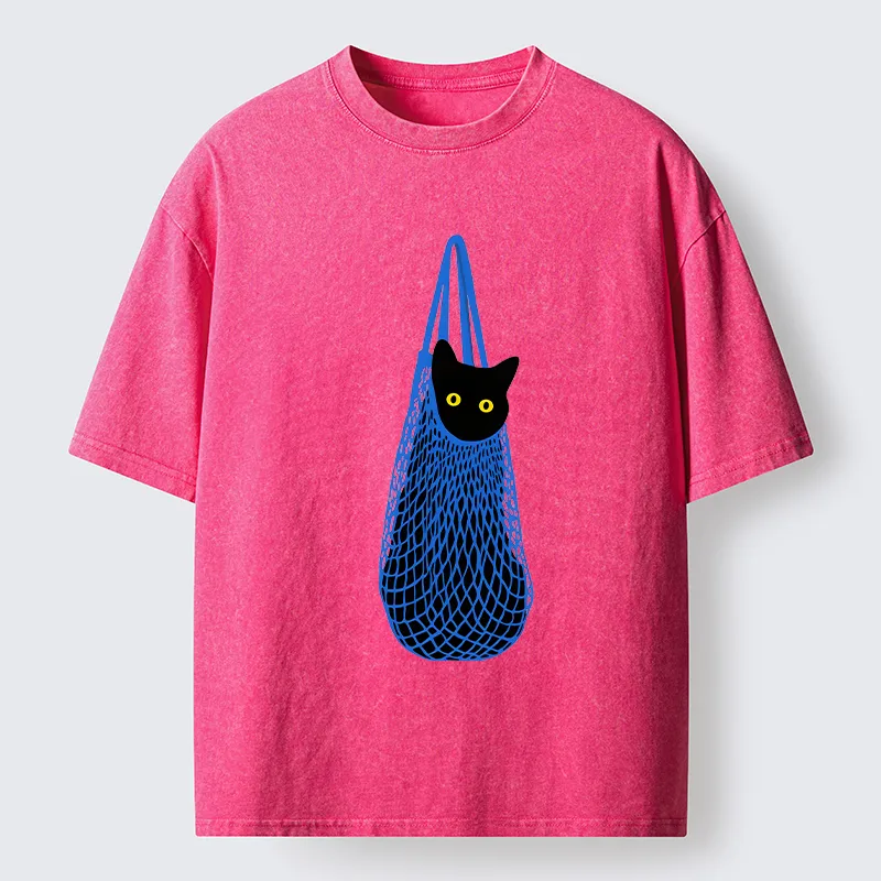 Tokyo-Tiger Cat In A Bag Washed T-Shirt
