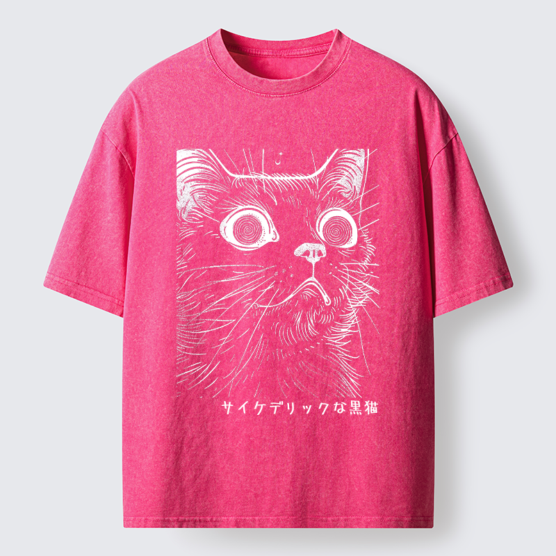 Tokyo-Tiger Trippy Black Cat Washed T-Shirt