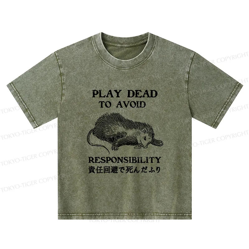Tokyo-Tiger Play Dead To Avoid Responsibility Kids Washed T-Shirt