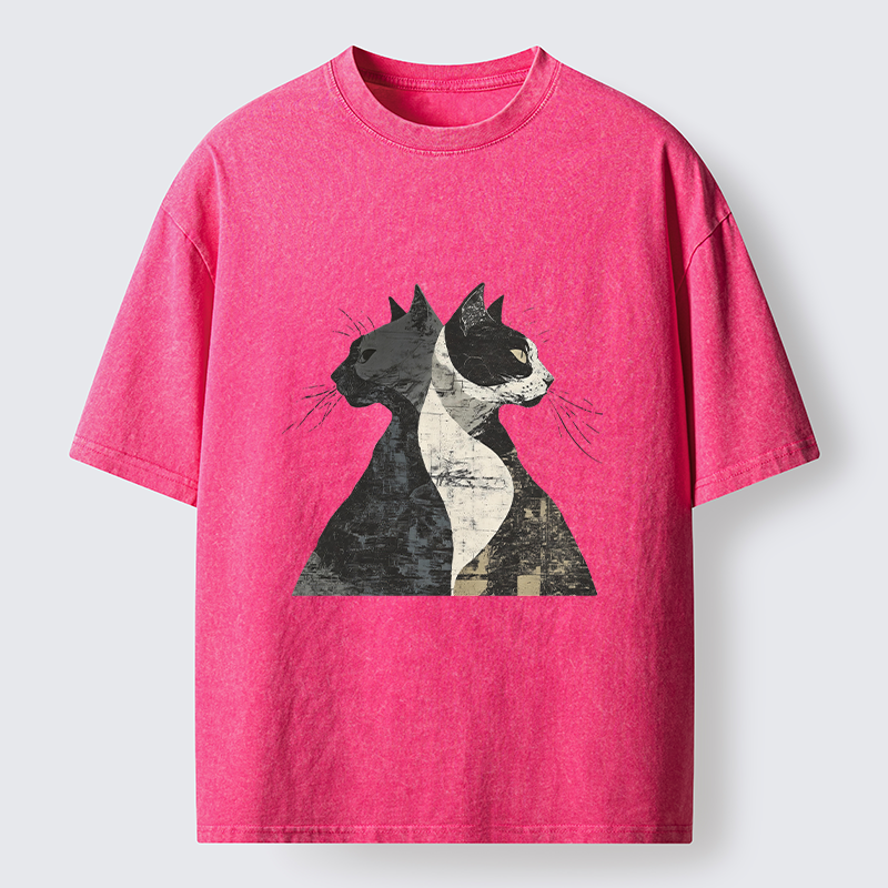 Tokyo-Tiger Silhouette Of Two Black Cats Washed T-Shirt