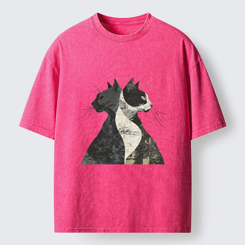 Tokyo-Tiger Silhouette Of Two Black Cats Washed T-Shirt