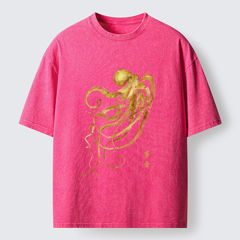 Tokyo-Tiger Octopus Ink Painting Washed T-Shirt