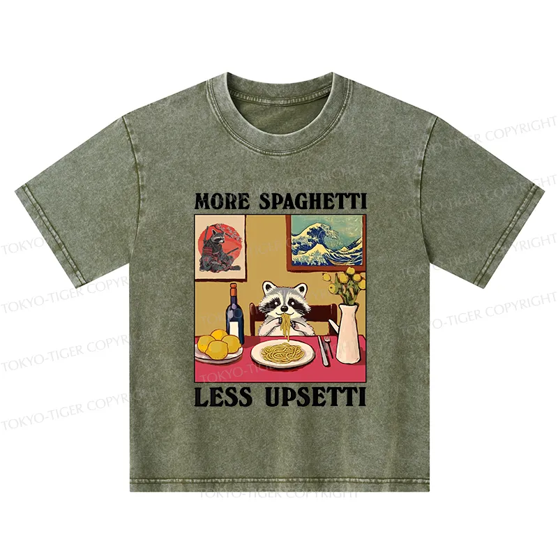 Tokyo-Tiger More Spaghetti Less Upsetti Japanese Kids Washed T-Shirt