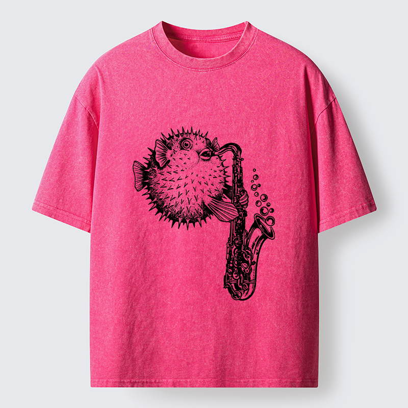 Tokyo-Tiger Pufferfish Performance Washed T-Shirt