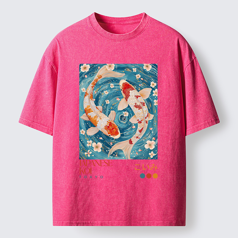 Tokyo-Tiger Koi In The Water Washed T-Shirt