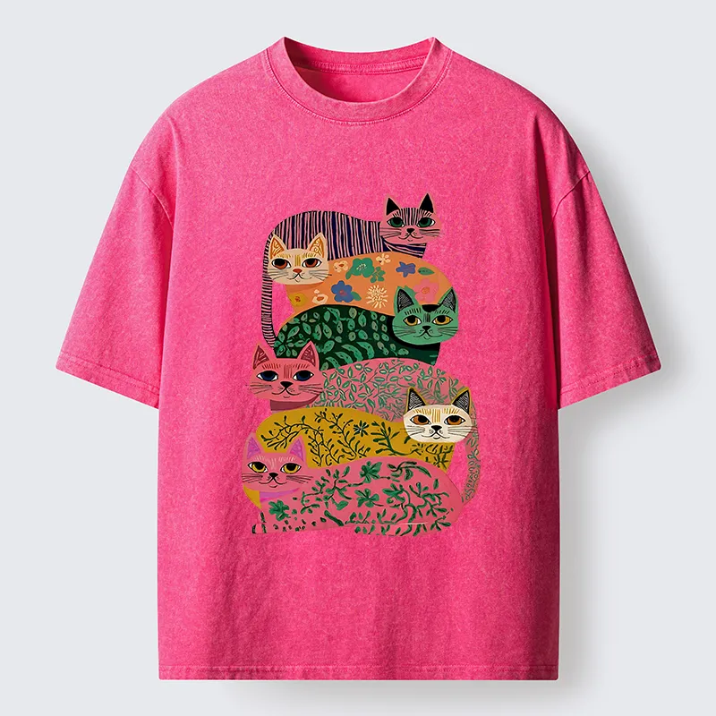 Tokyo-Tiger Colorful Cats Washed T-Shirt