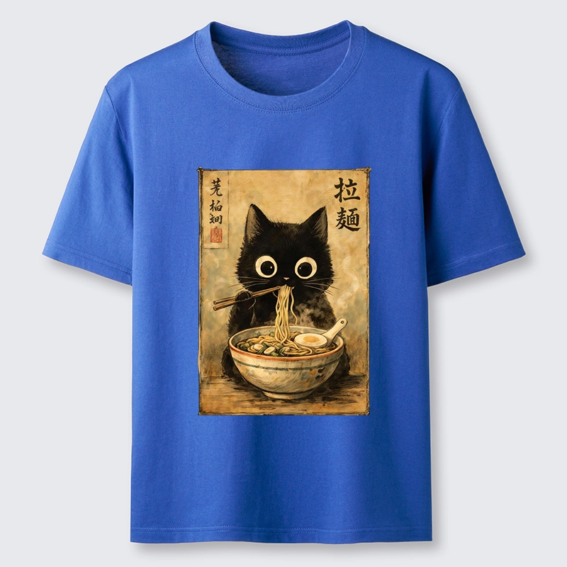 Tokyo-Tiger Cute Black Cat Eating Japanese Ramen Classic T-Shirt
