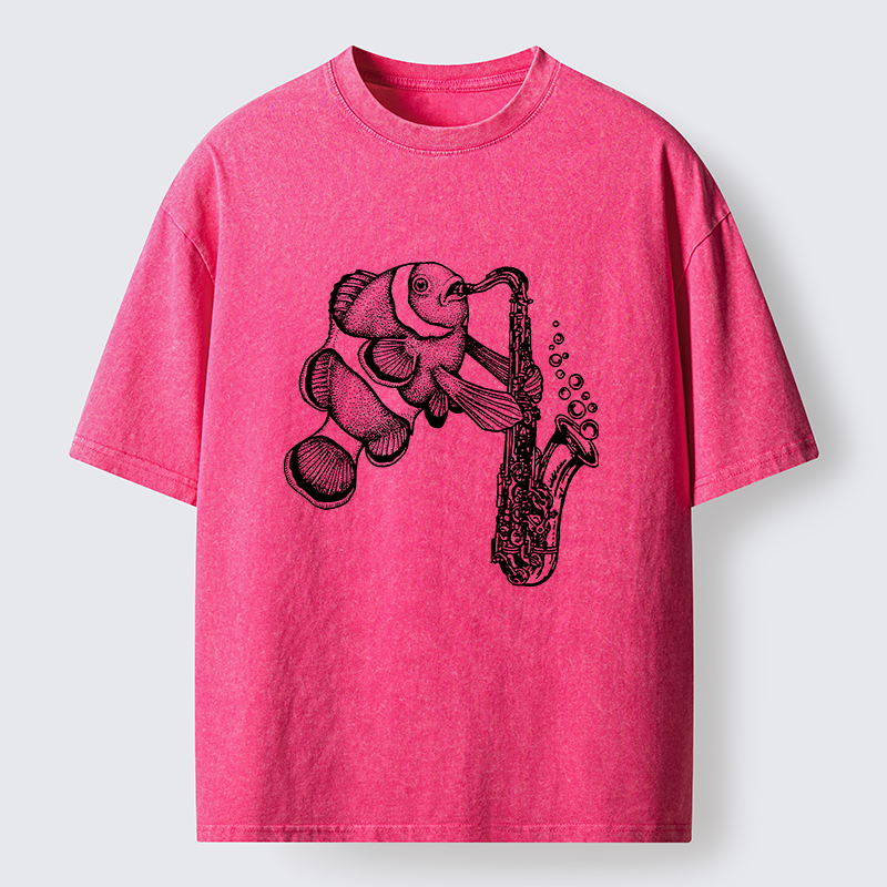 Tokyo-Tiger Clownfish Playing The Saxophone Washed T-Shirt