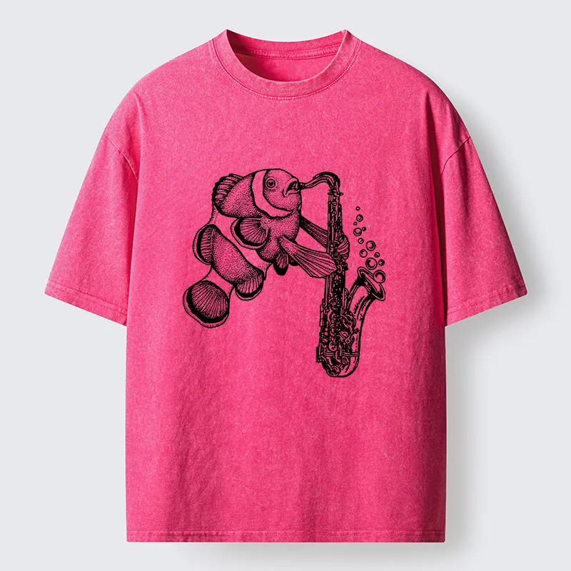 Tokyo-Tiger Clownfish Playing The Saxophone Washed T-Shirt