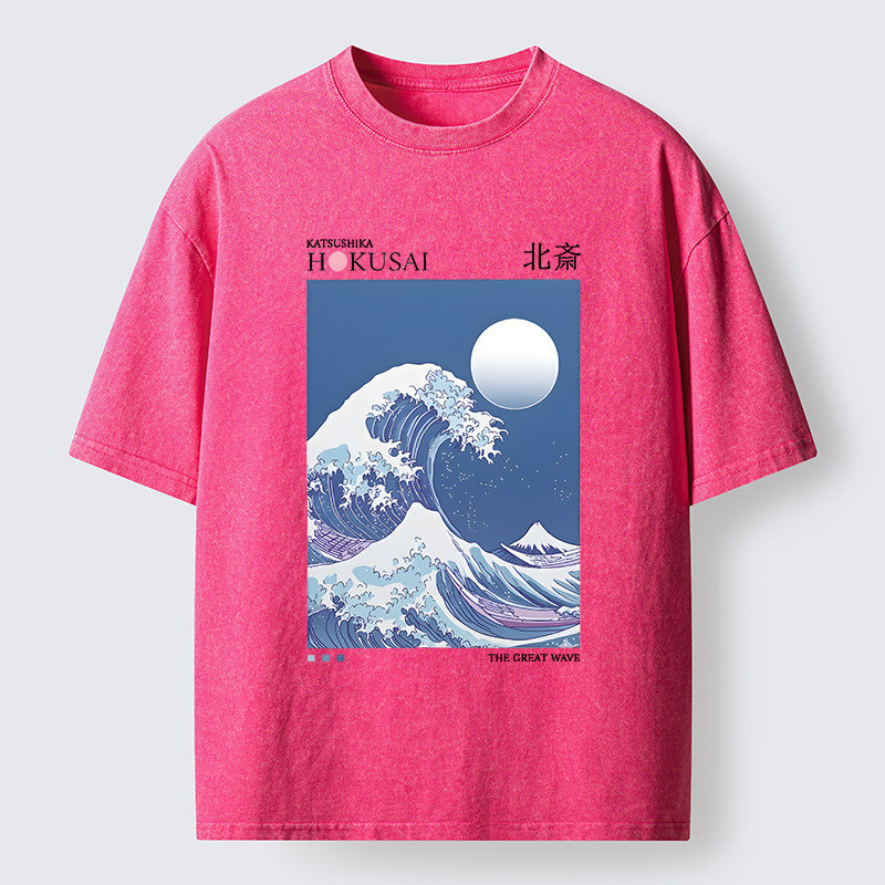 Tokyo-Tiger Blue Ukiyo-e Waves Washed T-Shirt