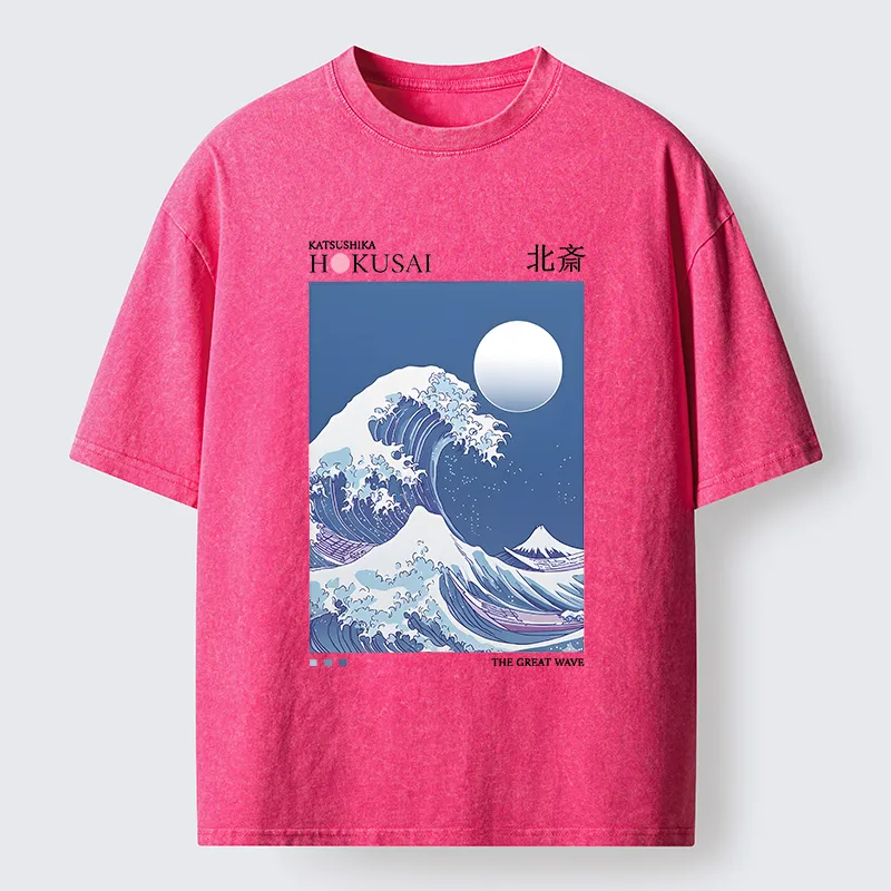 Tokyo-Tiger Blue Ukiyo-e Waves Washed T-Shirt