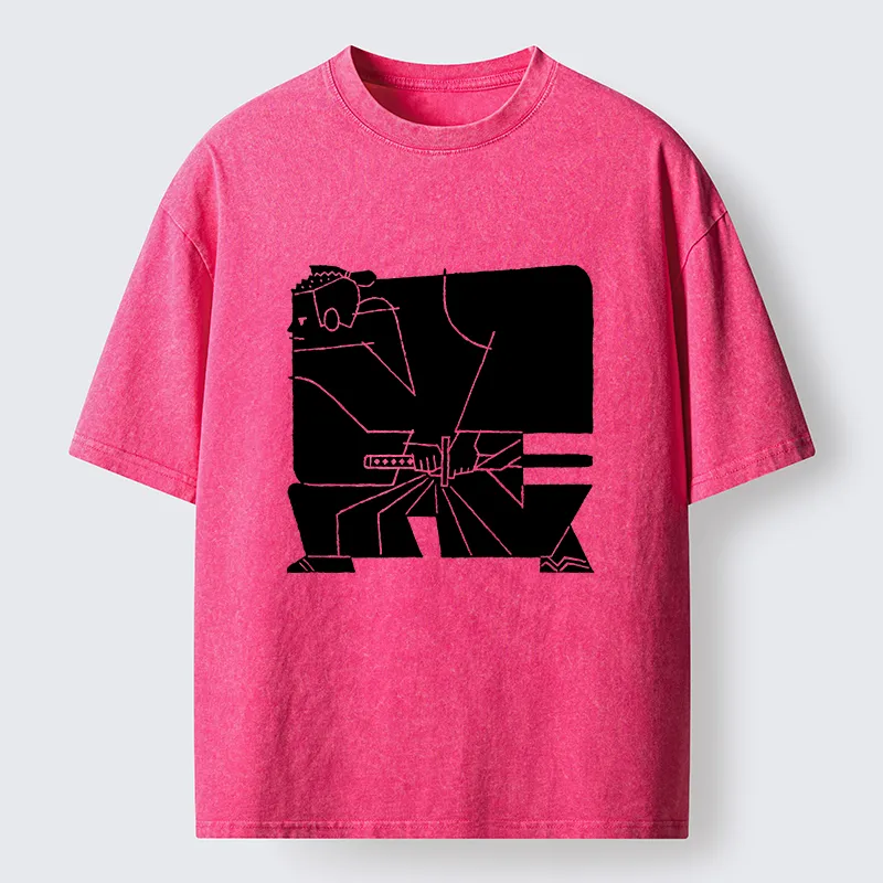 Tokyo-Tiger Pattern Design Samurai Washed T-Shirt