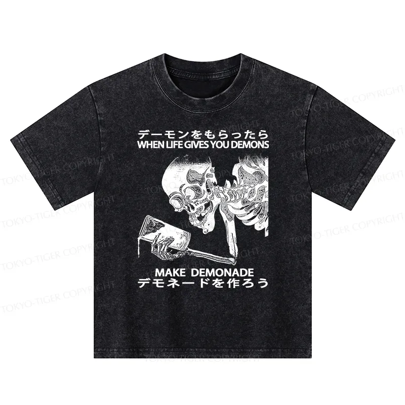 Tokyo-Tiger Make Demonade Funny Kids Washed T-Shirt