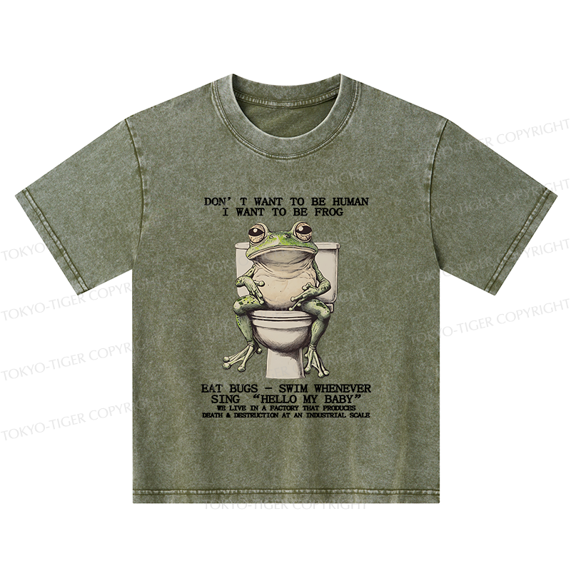 Tokyo-Tiger I Just Want To Be A Frog Kids Washed T-Shirt