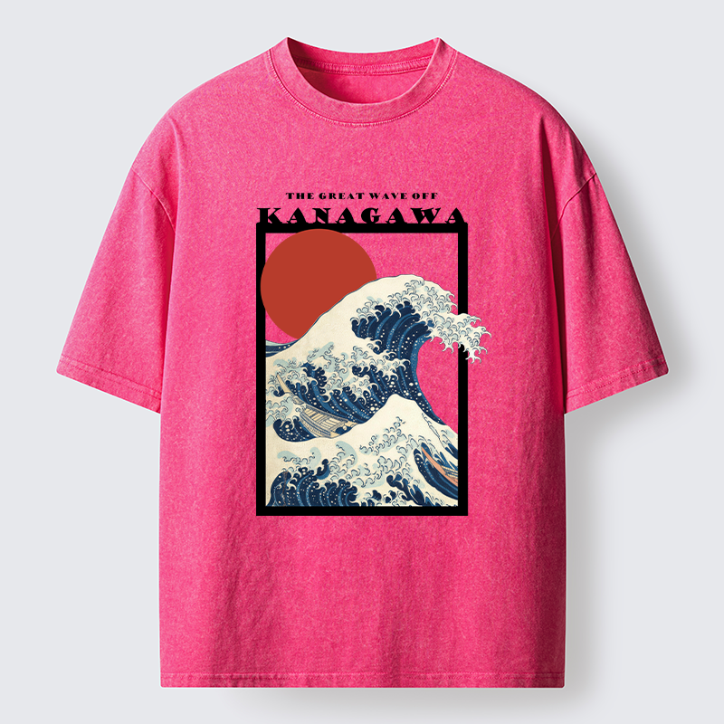 Tokyo-Tiger Minimalist Ukiyo-e Waves Washed T-Shirt