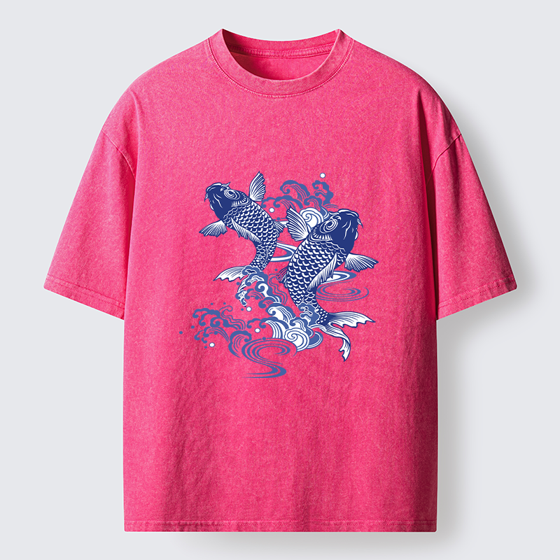 Tokyo-Tiger Traditional Koi Pattern Washed T-Shirt
