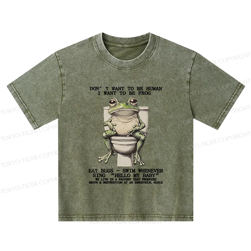 Tokyo-Tiger I Just Want To Be A Frog Kids Washed T-Shirt