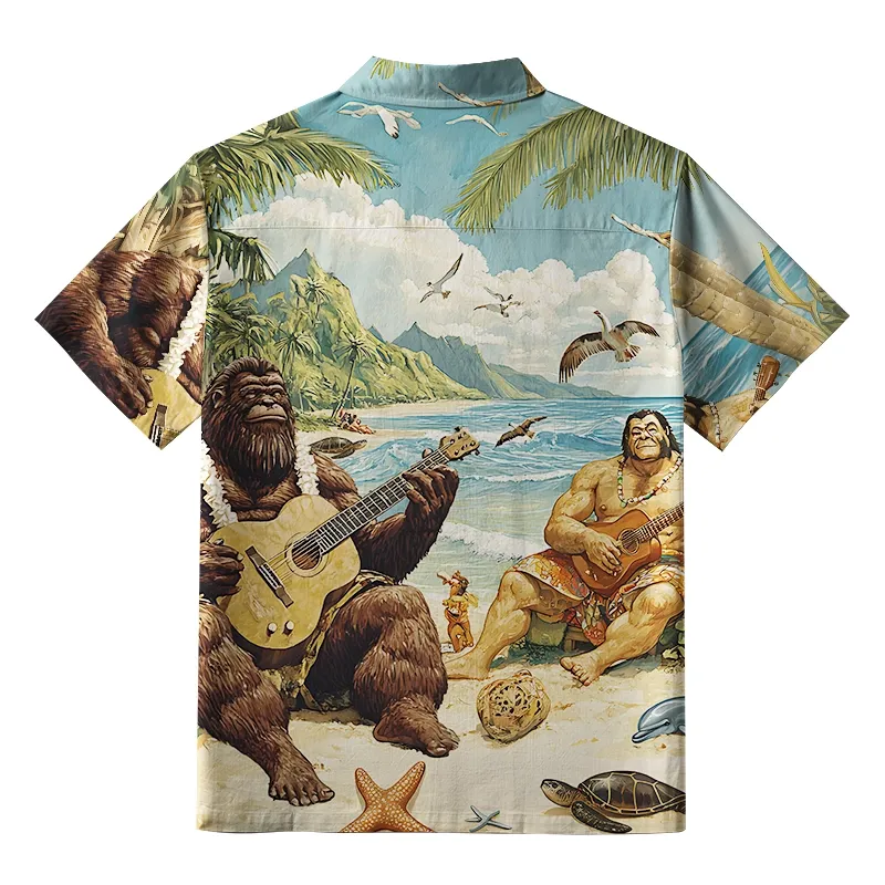 Tokyo-Tiger Funny Bigfoot Playing Guitar Aloha Hawaiian Shirt