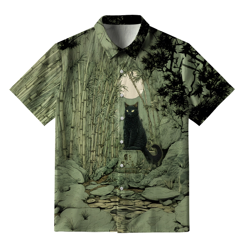 Tokyo-Tiger Cat Under The Moon Button-up Shirt