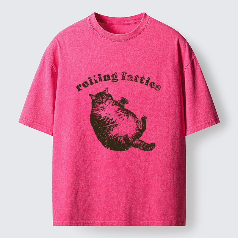 Tokyo-Tiger Rolling Fatties Fat Cat  Washed T-Shirt