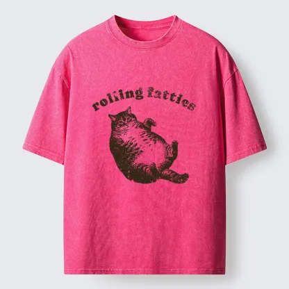Tokyo-Tiger Rolling Fatties Fat Cat  Washed T-Shirt
