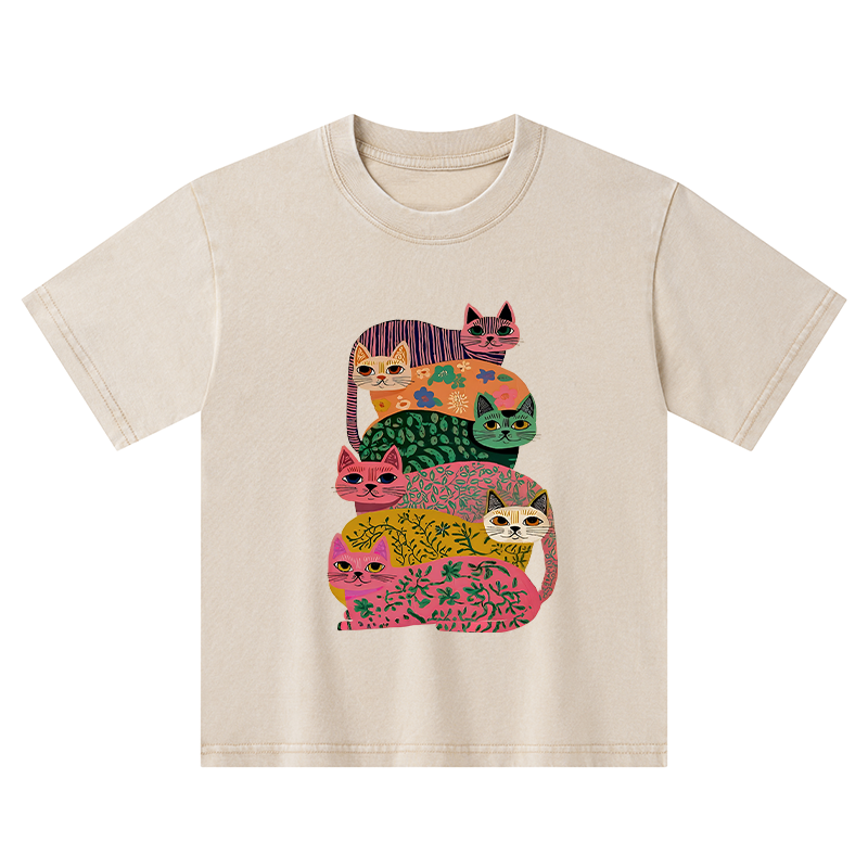 Tokyo-Tiger Colorful Cats Kids Washed T-Shirt