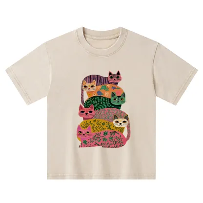 Tokyo-Tiger Colorful Cats Kids Washed T-Shirt