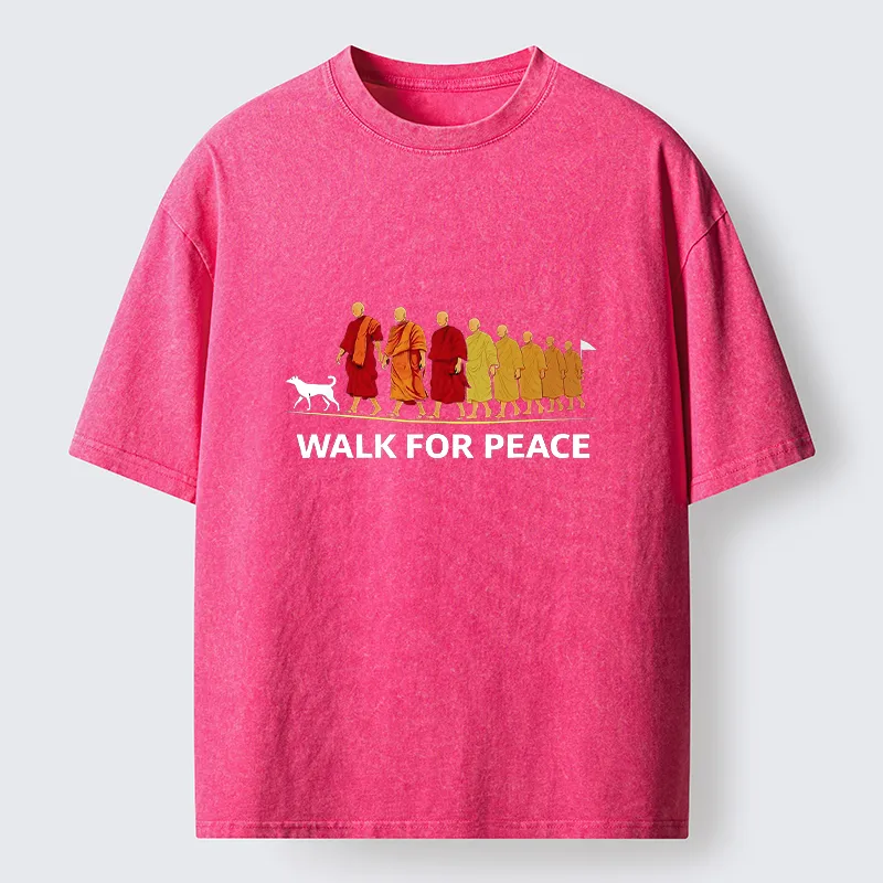 Tokyo-Tiger Walk For Peace Monks And Dog Washed T-Shirt