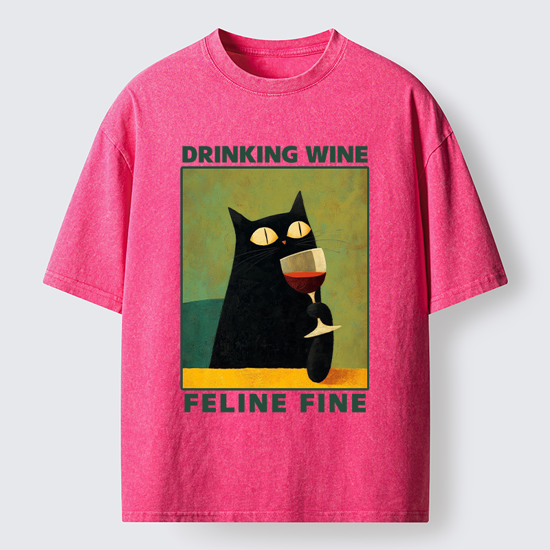 Tokyo-Tiger Drinking Wine Feline Wine Washed T-Shirt