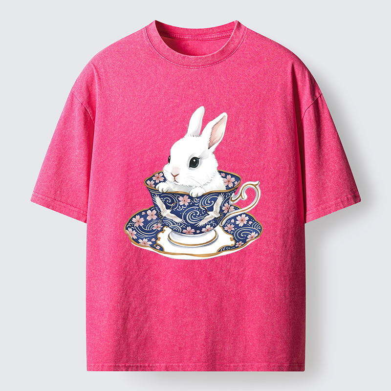 Tokyo-Tiger Cute Rabbit Tea Set Washed T-Shirt