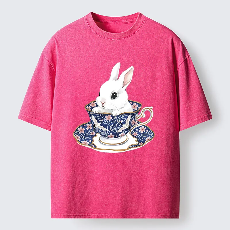 Tokyo-Tiger Cute Rabbit Tea Set Washed T-Shirt