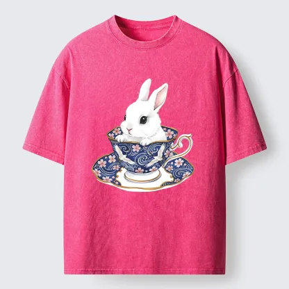 Tokyo-Tiger Cute Rabbit Tea Set Washed T-Shirt
