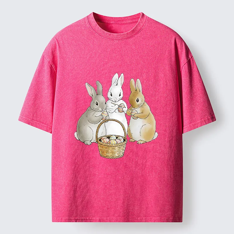 Tokyo-Tiger Rabbit Decorating Eggs Washed T-Shirt