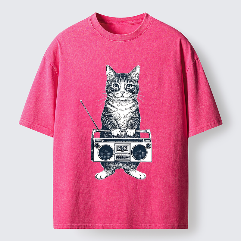 Tokyo-Tiger Cat Carried The Radio Washed T-Shirt