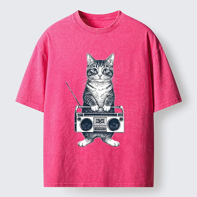 Tokyo-Tiger Cat Carried The Radio Washed T-Shirt
