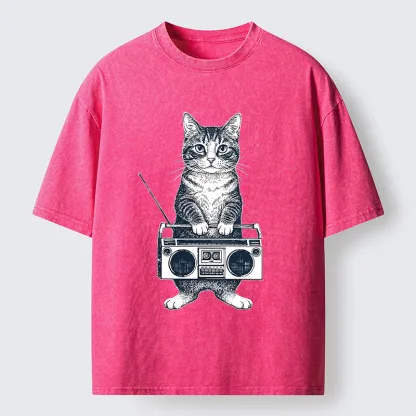 Tokyo-Tiger Cat Carried The Radio Washed T-Shirt