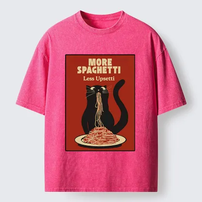 Tokyo-Tiger Black Cat Eating Spaghetti Poster Washed T-Shirt