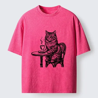 Tokyo-Tiger Elegant Long-haired Cat Washed T-Shirt