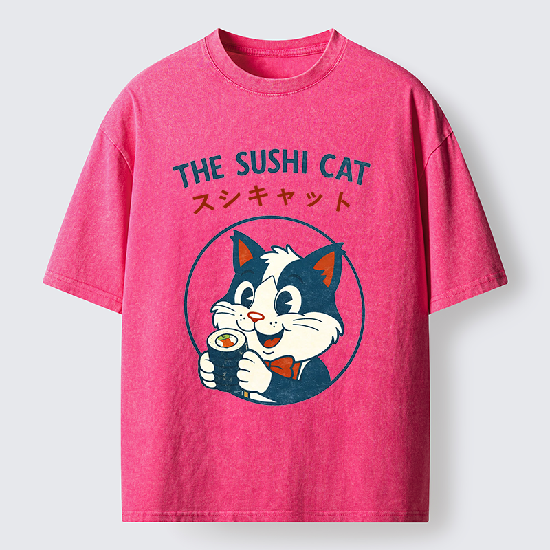 Tokyo-Tiger Cat Sushi Funny Washed T-Shirt