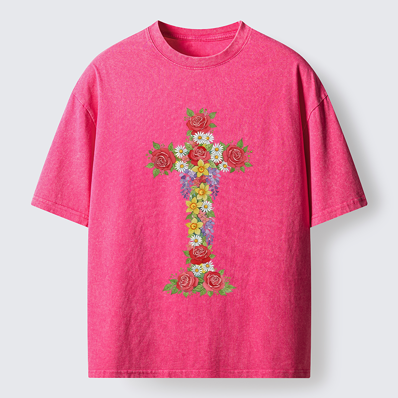 Tokyo-Tiger Flower Cross Washed T-Shirt