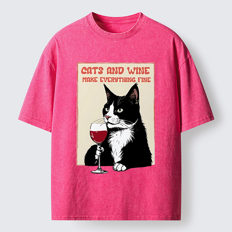 Tokyo-Tiger Tuxedo Cat Drinking Funny Washed T-Shirt