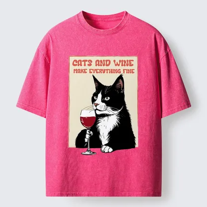 Tokyo-Tiger Tuxedo Cat Drinking Funny Washed T-Shirt