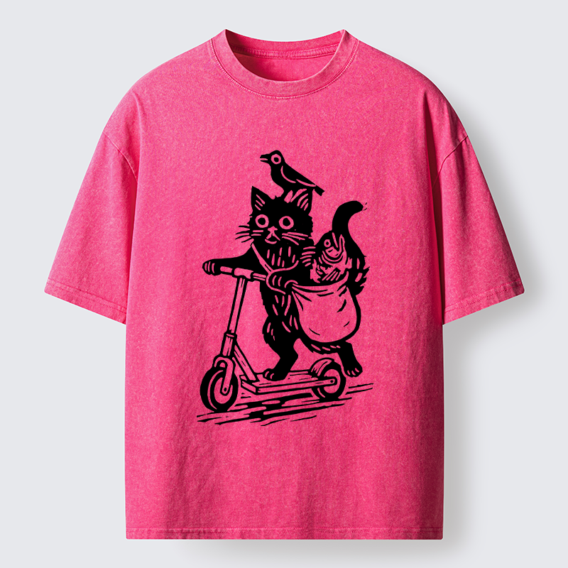 Tokyo-Tiger Cat Skateboarding Washed T-Shirt
