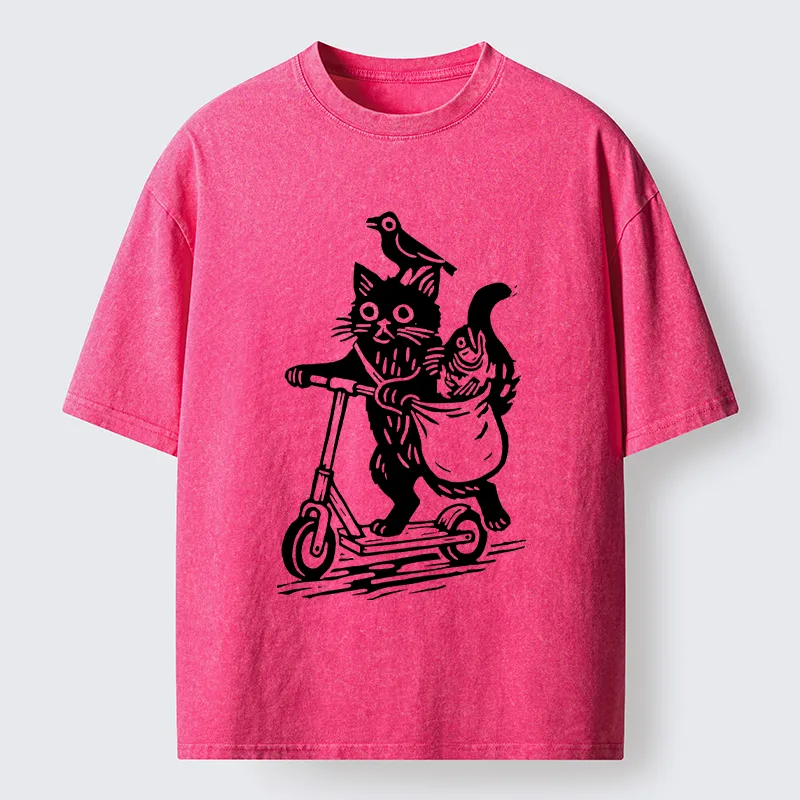 Tokyo-Tiger Cat Skateboarding Washed T-Shirt