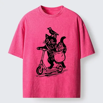 Tokyo-Tiger Cat Skateboarding Washed T-Shirt